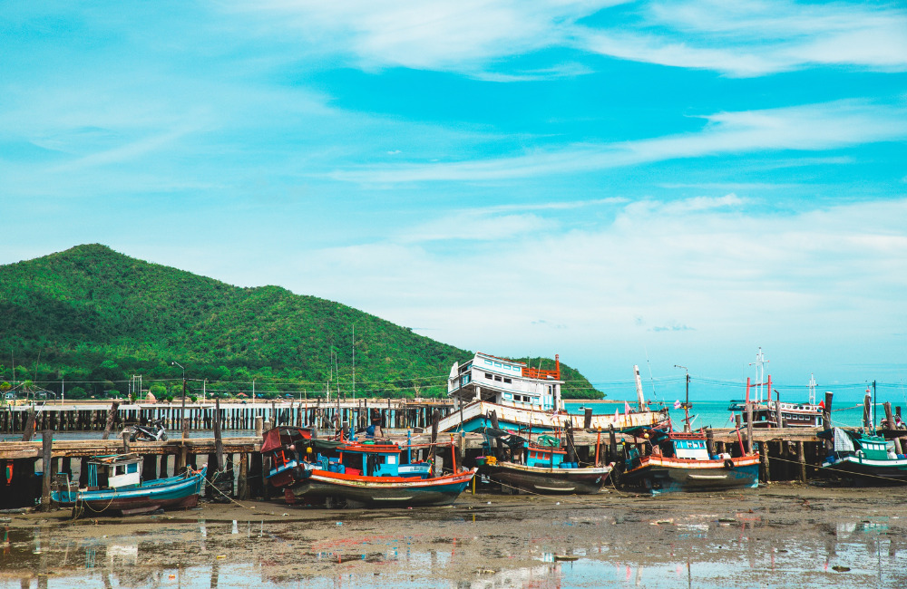 Fishermen boats at Bang Saray Beach – peaceful retreat near Pattaya
