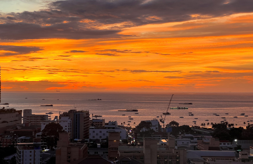 Pattaya Bay and city skyline at sunset near Altera Hotel and Residence Pattaya