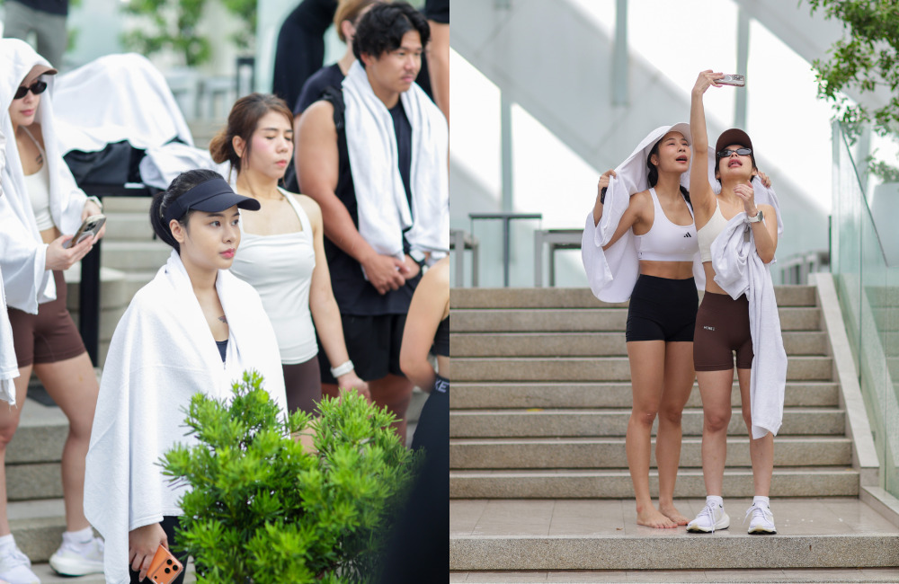 Two women enjoy the morning sunshine after the HIIT session, celebrating connection and wellbeing in Pattaya’s wellness community.