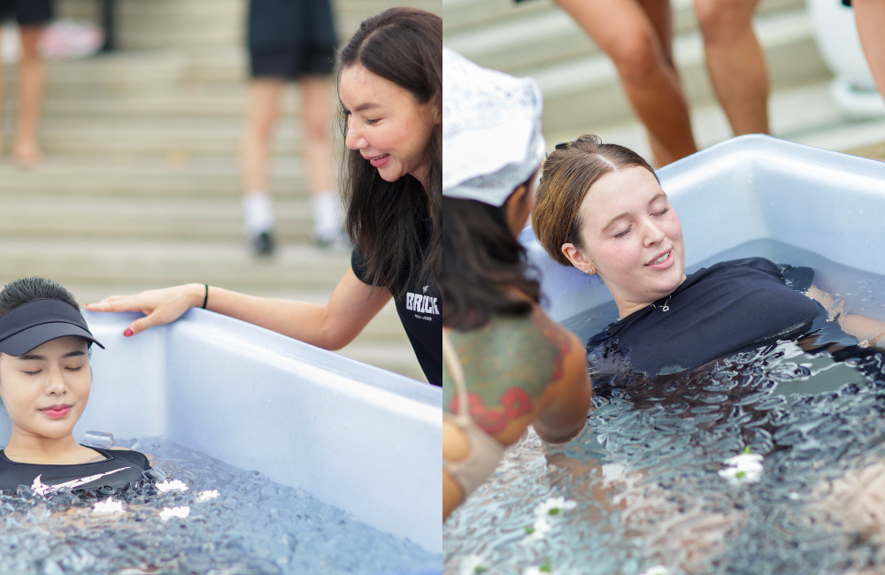 Guided ice bath therapy at Arbour Rooftop helps participants embrace mindfulness and recovery within Pattaya’s wellness community.