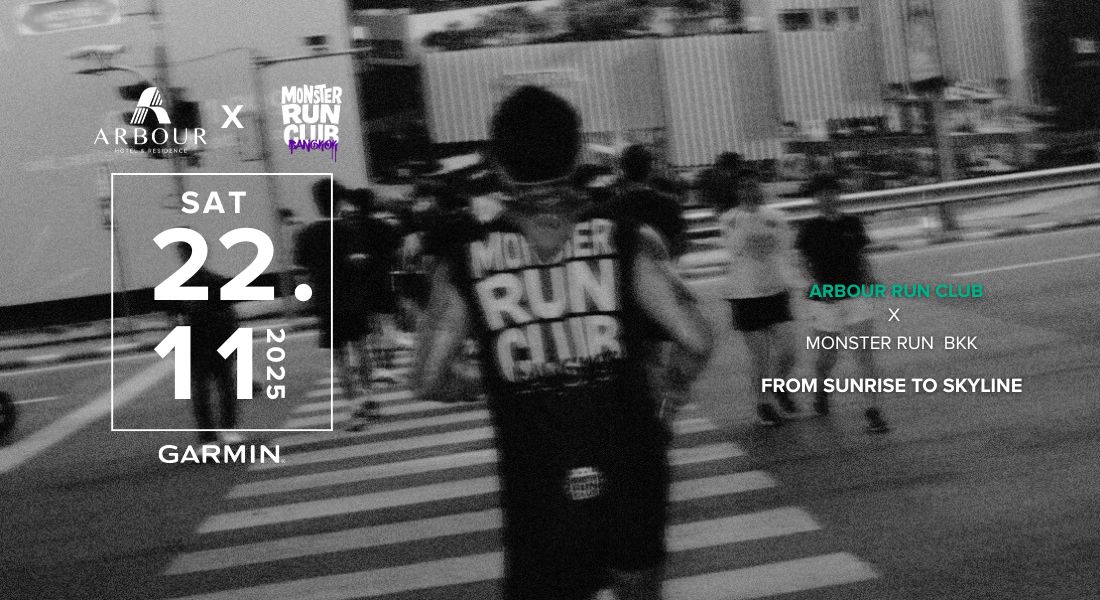 Runners from MONSTERBKK and Arbour Run Club crossing the street during Pattaya Beach Run 2025 MONSTERBKK Takeover, powered by Garmin.