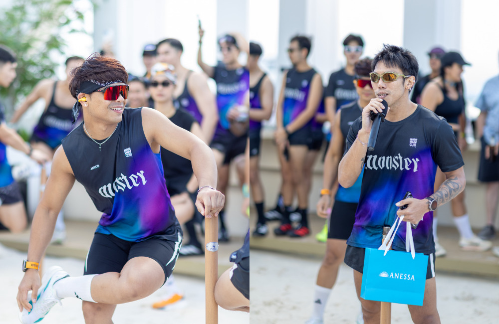 MONSTER.RUNBKK members leading warm-up and activities during the Pattaya Beach Run 2025, inspiring the growing wellness community in Pattaya.