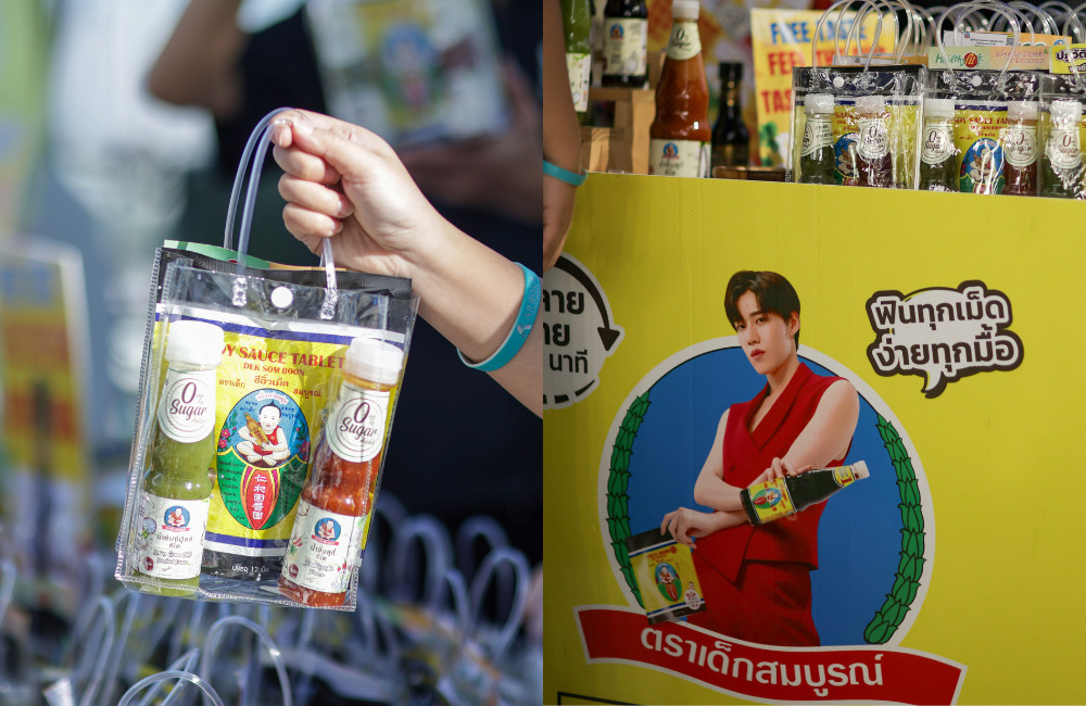Deksomboon promotional booth and gift set featured at the Pattaya Beach Run 2025, supporting the wellness community in Pattaya with healthy seasoning products.
