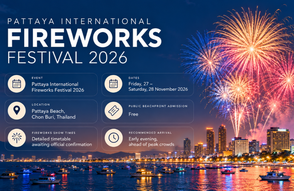 Crowds gathering along Pattaya Beach for the fireworks festival