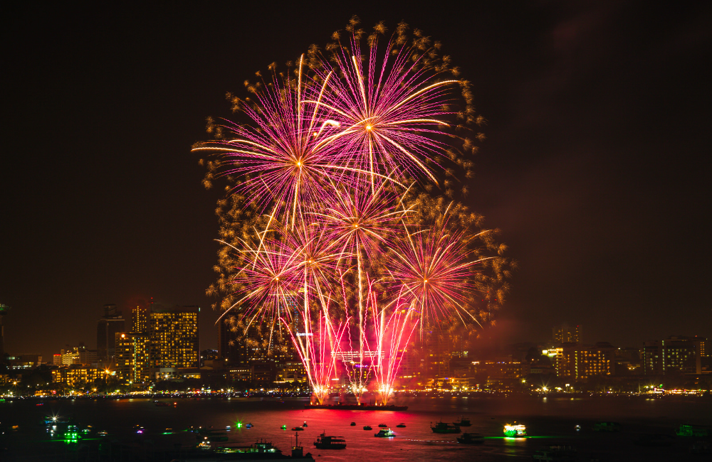 Fireworks display over Pattaya Bay during the Pattaya International Fireworks Festival