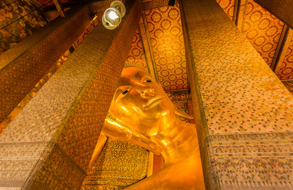 Wat Pho Reclining Buddha statue close-up interior