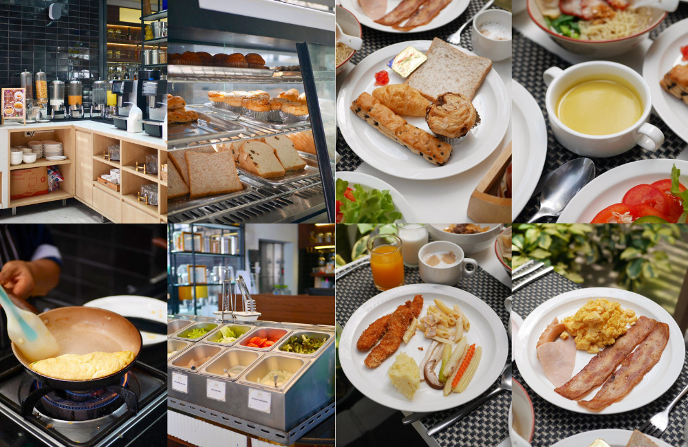 บุฟเฟต์อาหารเช้าโรงแรมแอมเบอร์ สุขุมวิท 85 ราคา 159 บาท มีทั้งบะหมี่หมูแดง ไข่ดาว และผลไม้สด