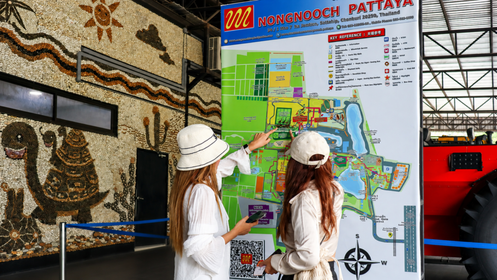 Visitor map at Nongnooch Pattaya showing garden zones and attractions